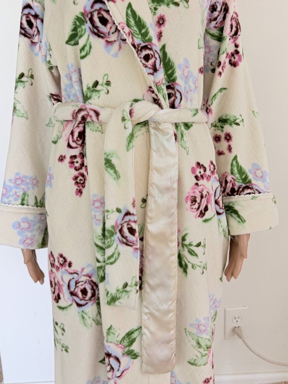 Oscar de la Renta Multicolor Floral Plush Fleece Robe Size S/M - Picture 8 of 10